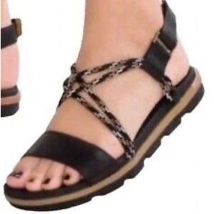 Sorel torpedo strappy black sandals